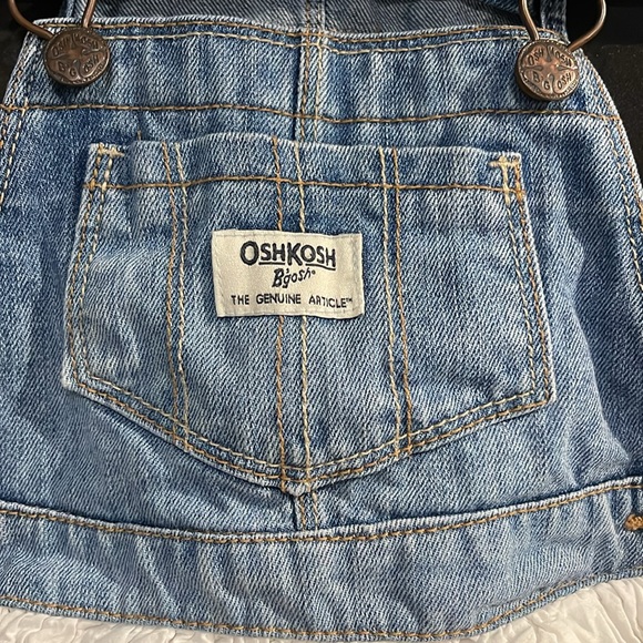 Oshkosh b’gosh toddlers 5t denim and lace overalls jumper dress like new - Picture 2 of 12
